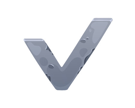 Stone checkbox, tick. Metal plaque button for gui. Right answer, checkmark symbol, design element for select, choice, game navigation. Flat cartoon vector illustration isolated on white backgroundのイラスト素材
