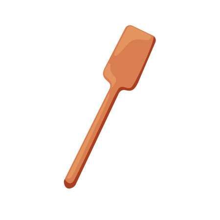Wooden spatula. Kitchen utensil, cooking tool. Wood ware, kitchenware for baking, culinary item. Flat cartoon graphic vector illustration isolated on white backgroundのイラスト素材