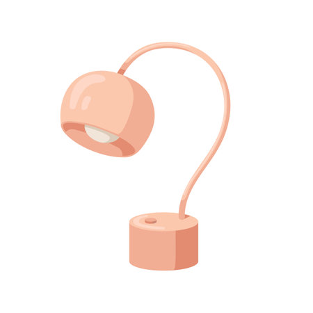 Electric desk lamp with table base, flexible neck, lightbulb. Desktop light equipment with bulb. Modern metal luminaire decoration. Flat vector illustration isolated on white backgroundのイラスト素材