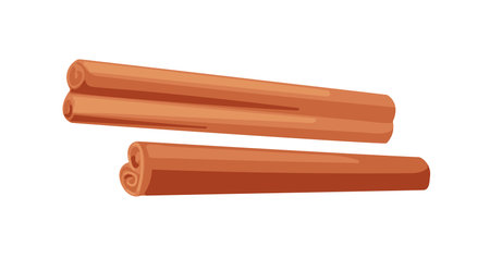 Cinnamon sticks, bark. Brown spice. Rolled cinamons. Spicy seasoning, condiment. Aromatic canella for cooking, baking ingredient. Flat cartoon vector illustration isolated on white backgroundのイラスト素材
