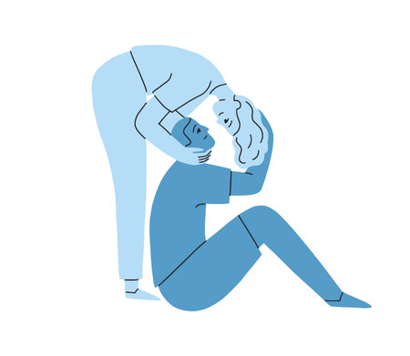 Love couple. Happy romantic relationship concept. Young fonding woman and enamored man. Affection, tenderness. Affectionate partners. Flat graphic vector illustration isolated on white backgroundのイラスト素材