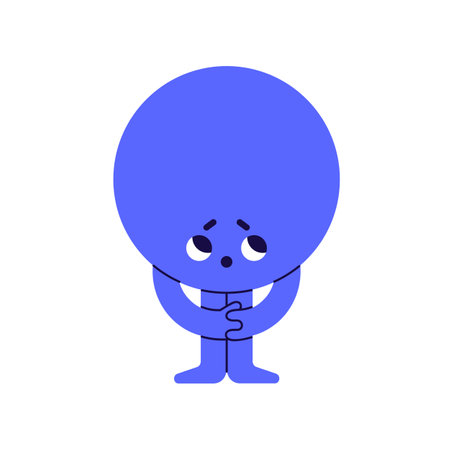 Cute circle character, ashamed guilty embarrassed emotion, face expression. Confused geometric figure feeling shame. Shy geometry shape. Flat graphic vector illustration isolated on white backgroundのイラスト素材