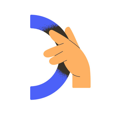 Arc, geometry shape in hand. Holding arch figure, geometric element, semi-circle, abstract detail, item. Creative business, idea concept. Flat vector illustration isolated on white backgroundのイラスト素材