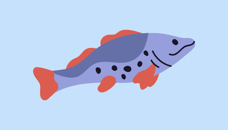 Fish swimming in sea water. Underwater aquatic marine animal floating undersea. Wild nature, river, freshwater. Flat vector illustrationのイラスト素材