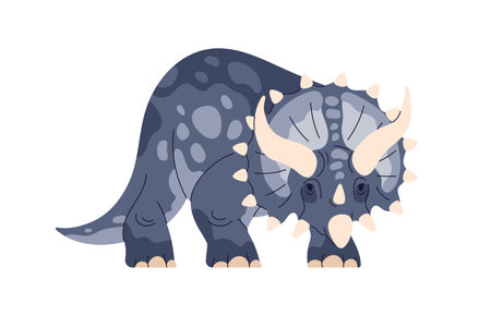 Triceratops, prehistoric reptile. Large dinosaur. Extinct animal of prehistory Jurassic period. Big massive dino with horns. Ancient creature. Flat vector illustration isolated on white backgroundのイラスト素材