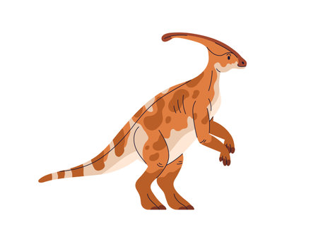 Parasaurolophus, prehistoric ancient dino. Extinct dinosaur with tail and crest, side view. Prehistory reptile animal of Jurassic period. Flat vector illustration isolated on white backgroundのイラスト素材