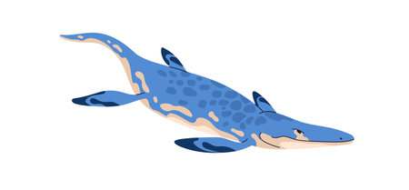Mosasaurus, ancient water animal. Aquatic marine dinosaur swimming. Extinct underwater large fish, huge lizard of Jurassic period. Flat vector illustration isolated on white backgroundのイラスト素材