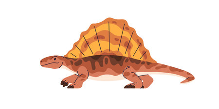 Dimetrodon, prehistoric dinosaur. Dino, prehistory reptile. Extinct animal of Jurassic period. Big ancient lizard with sail on back. Flat vector illustration isolated on white backgroundのイラスト素材
