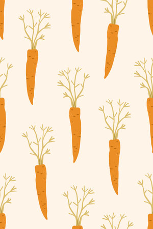 Carrots, seamless pattern. Endless vegetarian print, background design. Healthy vitamin food,...
