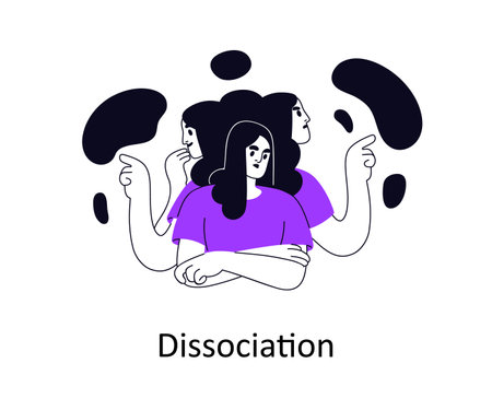 Dissociation, mental health disorder. Psychology concept. Dissociated disconnected detached person experiencing multiple feelings, emotions. Flat vector illustration isolated on white backgroundのイラスト素材
