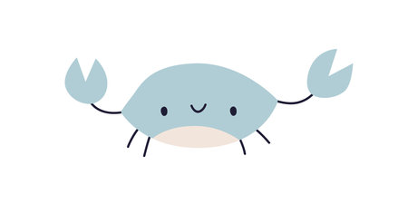 Cute funny crab. Happy sea animal with claws. Adorable Scandinavian baby character, comic smiling crayfish, shellfish. Kids childish Scandi flat vector illustration isolated on white backgroundのイラスト素材