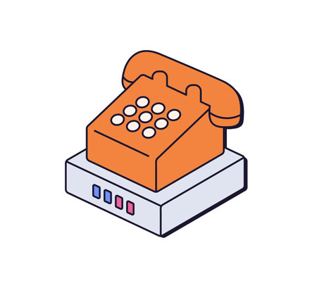 Old phone with receiver in 90s retro style. Vintage telephone, nineties nostalgia icon. Nostalgic 1990s retrowave technology aesthetics. Flat vector illustration isolated on white backgroundのイラスト素材