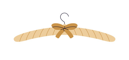 Empty padded textile hanger for hanging garment, clothes. Soft textile wardrobe accessory for storing apparel in cloakroom. Storage item with bow. Flat vector illustration isolated on white backgroundのイラスト素材