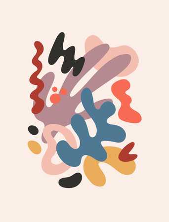 Modern abstract shapes, poster design. Trendy interior wall art. Contemporary background with creative fluid elements pattern. Organic natural composition with blobs, blots. Flat vector illustrationのイラスト素材