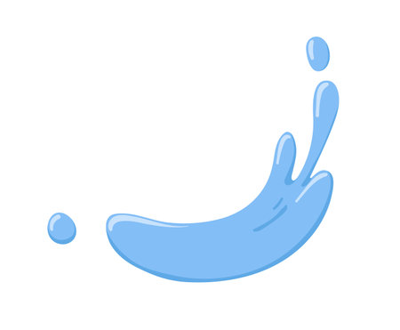 Water splash, wave. Clear pure fresh aqua spatter. Blue liquid splatter, flow. Refreshing cold fluid in motion. Watery design element. Flat vector illustration isolated on white backgroundのイラスト素材