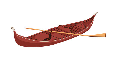 Gondola, Venetian boat. Old wooden vessel for water trip in vintage style. Wood transport, traditional Venice taxi. Flat vector illustration isolated on white backgroundのイラスト素材