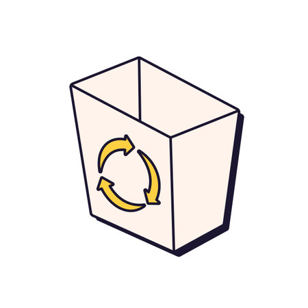 Trash bin, computer waste basket icon. Wastebasket, desktop trashcan with recycled sign. Delete symbol in retro 90s design style. Flat graphic vector illustration isolated on white backgroundのイラスト素材