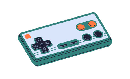 Retro gamepad, video game console of 80s, 90s. Old vintage videogame controller, playing device,...