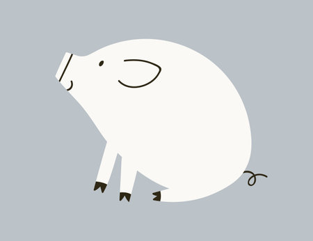 Cute pig in Scandinavian style. Adorable black and white piglet. Childish drawing, baby piggy. Funny doodle hog, farm swine animal, livestock. Kids amusing flat graphic vector illustrationのイラスト素材