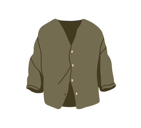 Modern casual blouse, women shirt. Stylish loose apparel, female garment. Top textile wearing with buttons, sleeves. Flat vector illustration isolated on white backgroundのイラスト素材