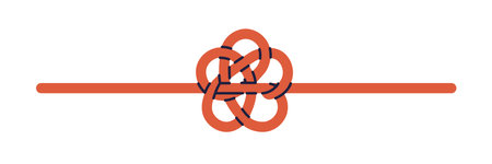 Mizuhiki knot, cord. Japan adornment, decoration art. Japanese string binding. Asian ceremonial bow, intricate decorative design element. Flat vector illustration isolated on white backgroundのイラスト素材