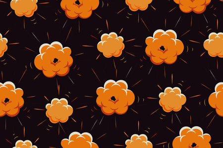 Seamless explosion and burst pattern. Booms and bangs, fire clouds and glowing flames, repeating...