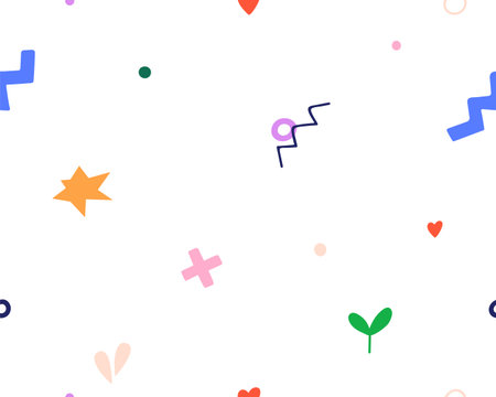 Abstract pattern, seamless print. Endless background, doodle shapes, modern elements. Repeating printable texture for fabric, textile, wrapping, wallpaper design. Trendy style flat vector illustrationのイラスト素材