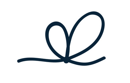 Bow knot, tied string with loops. Simple thin cord, rope, twine, thread line. Decorative lace, design element, decoration. Hand-drawn graphic vector illustration isolated on white backgroundのイラスト素材