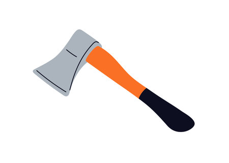 Axe, hatchet, work tool icon. Ax, sharp metal blade and handle. Camping equipment, lumberjack gear. Flat graphic vector illustration isolated on white backgroundのイラスト素材
