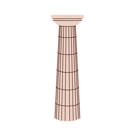 Greek column in Doric order, antique architectural element. Classic marble pillar, historic old stone building part in ancient Greece style. Flat vector illustration isolated on white backgroundのイラスト素材