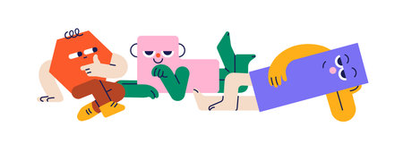 Cute geometric shapes, funny creative characters group. Playful geometry figures with happy humor...