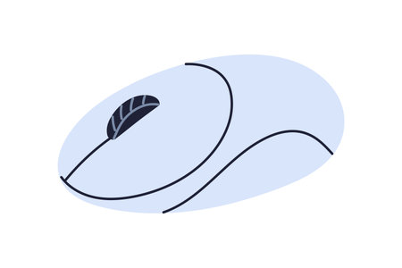 Wireless computer mouse with scroll wheel and buttons. Modern technology accessory, ergonomic tool, device. Cordless gadget for clicking. Flat vector illustration isolated on white backgroundのイラスト素材