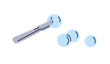 Tongs picking frozen ice balls, round circle shaped cold blocks for cool beverage preparation. Kitchen tool, bar accessory taking and serving. Flat vector illustration isolated on white backgroundのイラスト素材