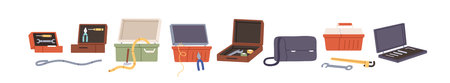 Tool boxes, kits, storage cases with repair and building accessories. Portable toolboxes, toolkits...