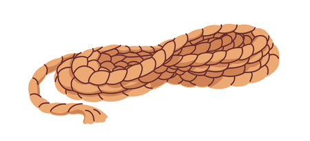 Coiled rope, lasso. Strong braided cord from natural fiber. Jute and hemp string, thick twine accessory, cowboy tool for nautical and craft. Flat vector illustration isolated on white backgroundのイラスト素材