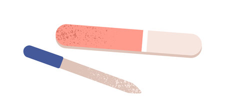 Nail file and buffer for manicure and hand grooming. Beauty tools for fingernail care and hygiene. Professional and personal accessories. Flat vector illustration isolated on white backgroundのイラスト素材