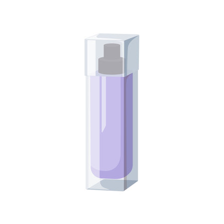 Perfume bottle. Fragrant scent odor in glass package. Toilet water, elegant cosmetic product. Parfum, fragrance, eau de toilette in high long jar. Flat vector illustration isolated on white backgroundのイラスト素材