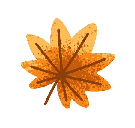 Maple tree leaf, orange and yellow color. Autumn fall dried textured seasonal decoration. Botanical design element, natural autumnal forest decor. Flat vector illustration isolated on white backgroundのイラスト素材
