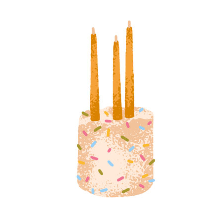Birthday cake with candles. Festive dessert decorated with vanilla cream and colored sprinkles....