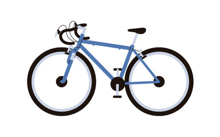 Road bike, side view. Modern bicycle, wheeled eco-friendly cycle transport with pedals and frame. Urban travel vehicle with pedals. Flat graphic vector illustration isolated on white backgroundのイラスト素材