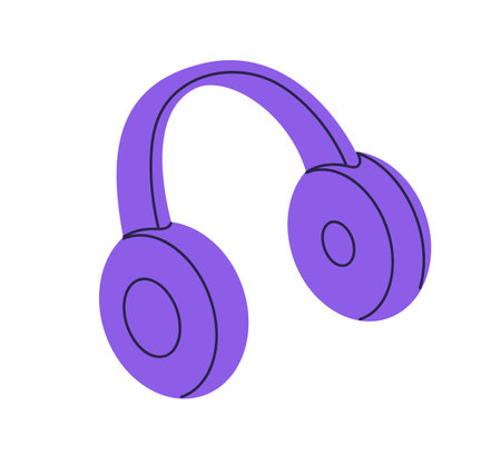 Wireless headphones. Cordless audio device for music, sound listening. Head phones, portable ear accessory, electronic gadget, equipment. Flat vector illustration isolated on white backgroundのイラスト素材