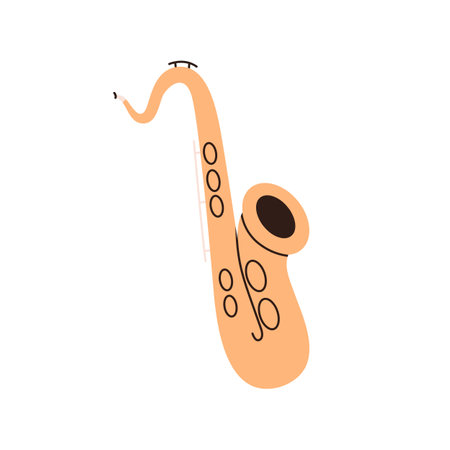 Saxophone, brass wind instrument icon. Classical and jazz music woodwind sax with curved tube and mouthpiece. Flat graphic vector illustration isolated on white backgroundのイラスト素材