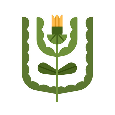 Flower branch with blossom, leaves and stem. Floral plant, natural garden design element in modern whimsical style. Stylized bloom. Botanical flat vector illustration isolated on white backgroundのイラスト素材