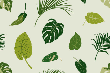 Green tropical leaf pattern. Seamless foliage background design. Exotic plant leaves, greenery,...