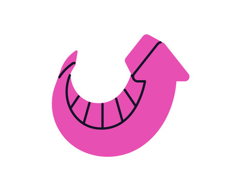 Curved arrow pointing up. Upward direction, growth, improvement and rise, bent pointer symbol. Rotating sign for rotation and turning movement. Flat vector illustration isolated on white backgroundのイラスト素材