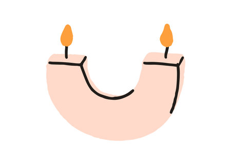 U-shaped candle with double flame. Candlelight, light decor in curved arched design, modern style. Warm glowing fire, cozy home decoration. Flat vector illustration isolated on white backgroundのイラスト素材