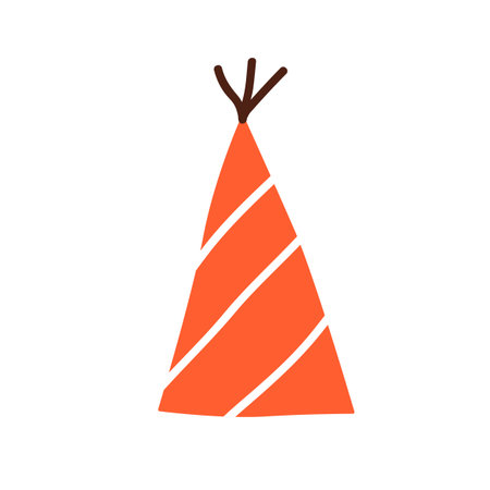 Birthday hat, party cap. Pointed cone-shaped headwear, festive accessory for celebration. Funny holiday decoration, striped paper head wear. Flat vector illustration isolated on white backgroundのイラスト素材