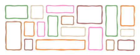 Frame boxes, irregular uneven shapes set. Doodle curved picture and painting frameworks, cadre. Modern organic forms, wall gallery group. Colored flat vector illustration isolated on white backgroundのイラスト素材