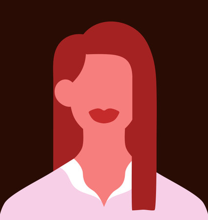 Abstract portrait, business woman. Faceless character with lips, modern style interior poster. Female head avatar, young person face, user profile. Unknown personality. Flat vector illustrationのイラスト素材