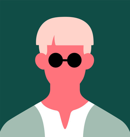 Abstract male portrait with sunglasses. Faceless young character, poster in modern minimal style. Trendy stylish man with cool hairstyle, sun glasses, summer fashion. Flat vector illustrationのイラスト素材